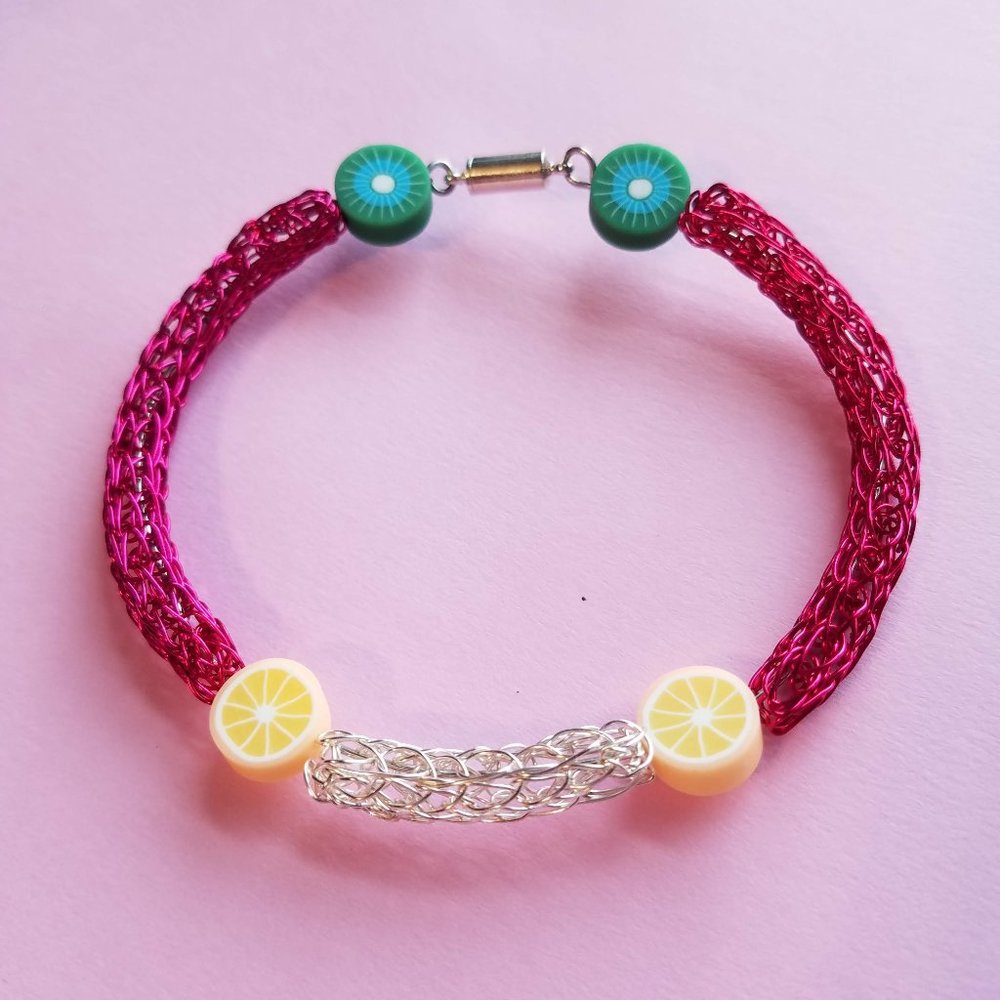 Pink Viking Knit Wire Handcrafted Charm Bracelet